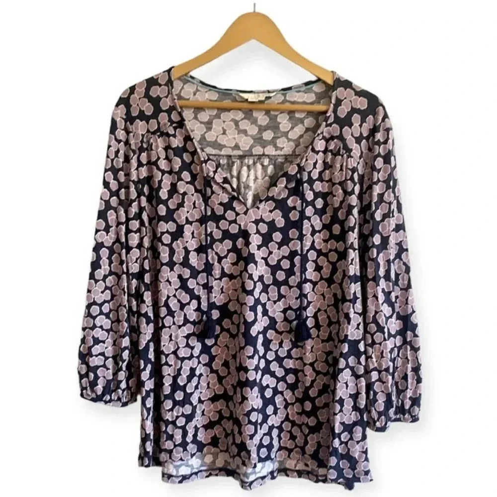 Boden Navy and Purple Wool Blend Boho Top